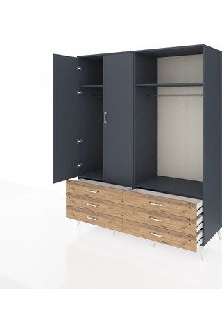 Kronos Gardrop 4 Raflı 6 Çekmeceli 2 Askılı 176x59x221 Antrasit-antrasit/çam Antrasit/çam
