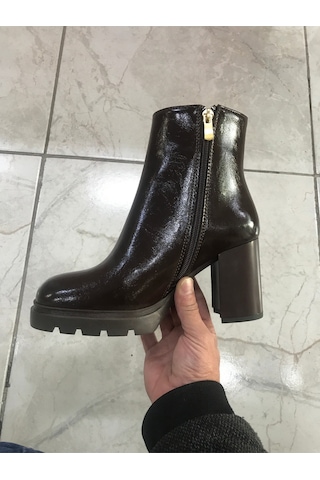 Platform Vegan Deri Kırışık Rugan Bot Metalik
