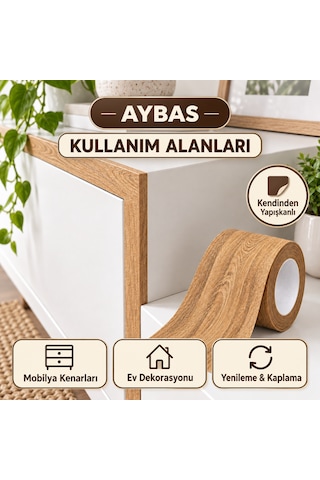 Aybas 10 Cm X 5 Metre Açık Meşe Ahşap Desenli Kumaş Yapışkan Bant Mobilya Kaplama Ve Tamir Şeridi