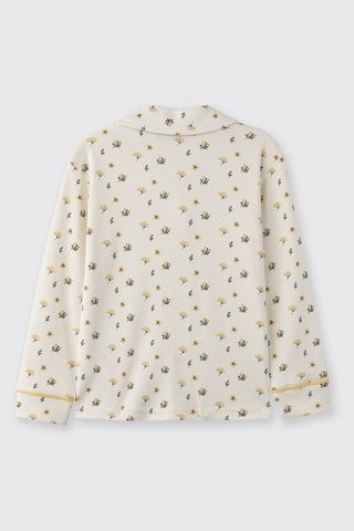 Panço Kız Çocuk Çiçek Desenli Pijama Takımı Ekru