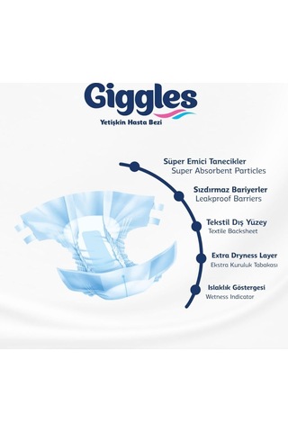 Giggles Yetişkin Bel Bantlı Hasta Bezi Extralarge 60 Adet XL