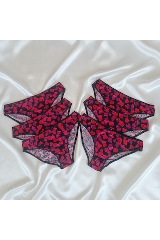 Bonbon Kadın Penye Pamuklu 6'lı Paket Kalp Baskılı Külot Bb2536 Siyah
