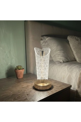 Gece Lambası Açık Silindirik Kristal Damla Formlu Led Masa Lambası Tabanlı Dokunmatik 3 Renk Işık Modlu Şarj Edilebilir Modern Dekor Amaçlı Gold .
