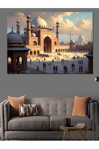 Ahşap Tablo Tarihi Cami Ve İnsan Kalabalığı