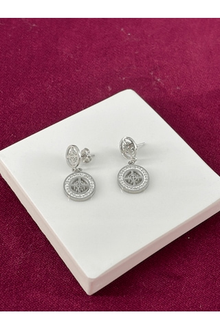 Ortası Çiçekli Ve Küçük Taşlı Sallantılı Silver Küpe Silver