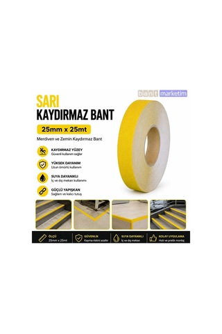 Sarı Merdiven Ve Zemin Kaydırmaz Bant 25mm X 25mt Kaymaz Antislip Bant Bant Marketim