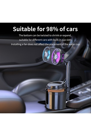 Reedark 360 Dönebilen Çift Başlıklı Araç Fanı - 3 Hız Ayarlı, Renkli Led Işıklı, 12v/24v Usb Şarjlı Otomobil Soğutucu