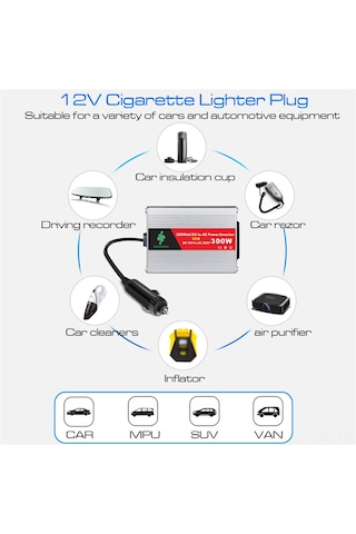 Samdoo 12v'den 220v'ye Çeviren 150w Güneş Enerjili Araç İçin Inverter, 300w Tepe Gücü, Akü Klemeli Ve Usb Desteği