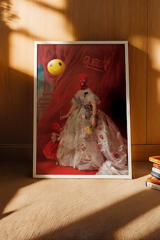 Red Mask Queen Graffiti Çerçeveli Tablo Komik Anne Hediyesi Modifiye Sanat