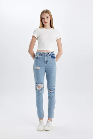 Defacto Lina Lina Mom Fit Yırtık Detaylı Yüksek Bel Bilek Boy Jean Yıkamalı Pantolon C2384AX24SMNM85 İndigo