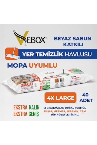 Vebox Beyaz Sabun Katkılı Mopa Uyumlu Yer Temizlik Havlusu 40'lı