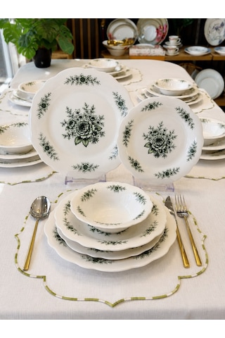 24 Parça 6 Kişilik Porselen Yemek Takımı Belmonte Green Mira-7229 Yeşil