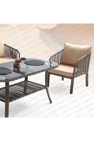 Capri Swing Artemis Üçlü Rattan Balkon Bahçe Takımı Kahve