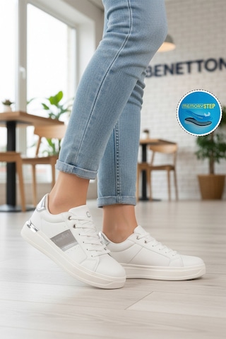 United Colors Of Benetton Bej Gümüş Bağcıklı Cilt Memory Foam Unisex Spor Ayakkabı Bnı-12074 G Bej-gümüş