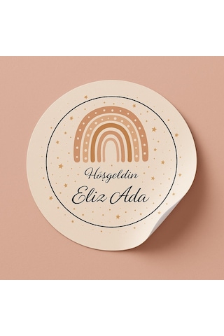 48 Adet Yuvarlak Hoşgeldin Bebek Sticker - Yenidoğan Sticker - Doğumgünü Sticker 1.hamur 4,5cm Açık Bej