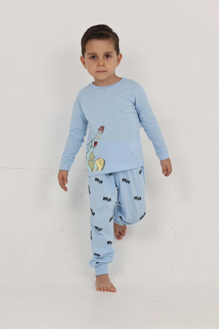 Toontoy Kids Toontoy Erkek Çocuk Roar Baskılı Pijama Takım Mavi