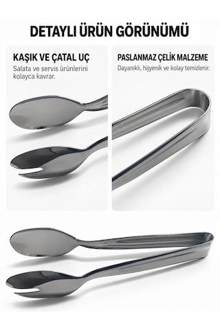 Beylini Paslanmaz Çelik Salata Maşası Kaşık Çatal Uçlu Servis Maşası Sunum Maşası Açık Büfe Mutfak Maşası