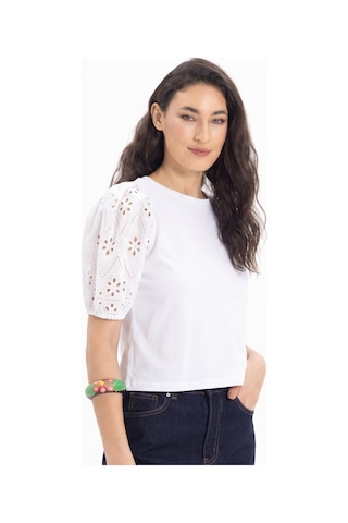 Tudors Kadın Slim Fit Dar Kesim %100 Pamuk Kısa Kollu Bisiklet Yaka Beyaz Tişört-50792