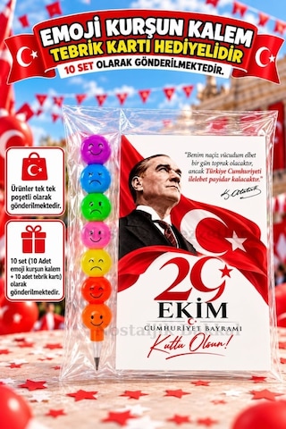 10 Adet Yumurtlayan Kurşun Kalem 29 Ekim Cumhuriyet Bayramı Tebrik Kartı Hediye Seti