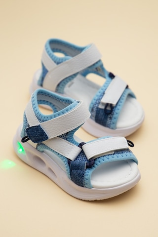 Şirin Bebe Şirinbebe Ortopedik Erkek Bebek Sandalet Beyaz Işıklı Taban Cırtlı Yan Kapalı-4751
