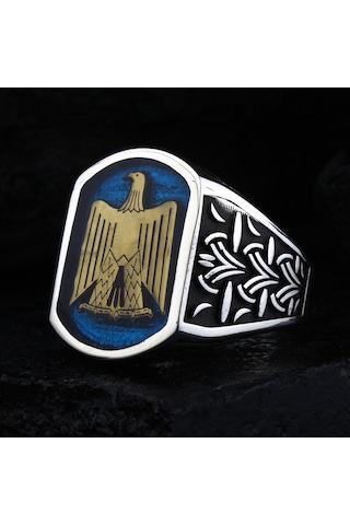 Fkgümüş 925 Ayar Gümüş Mısır Kartalı Motifli Erkek Yüzük Silver