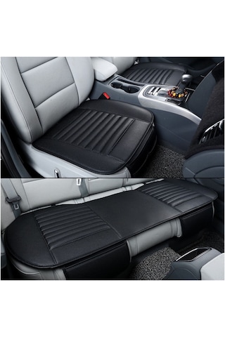 Teknomndr00266 Su Geçirmez Ön Arka Araba Koltuk Minder Deri Siyah Oto Koltuk Minderi 3'lü Oturak Örtüsü