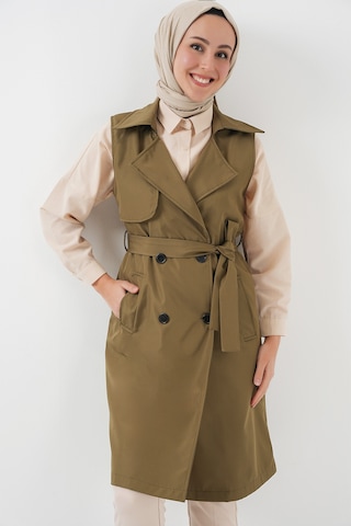 5911 Kruvaze Yaka Trençkot Yelek - Haki haki