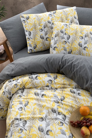 Mystory Home Lastikli Çarşaflı Çift Kişilik Nevresim Takımı Lemon 200x220 Cm Sarı - Gri