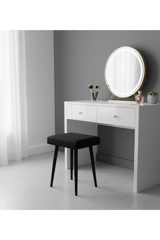 Özcan Metal Metal Ayak Babyface Kumaş Dekoratif Çok Amaçlı Peluş Puf Tabure Bench Koltuk Sandalye Lacivert