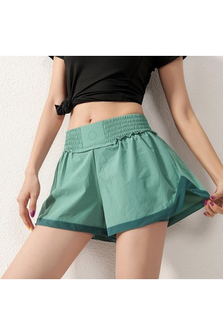 Teltree Kadınlar İçin Yüksek Bel Yoga Şortu, Nylon-spandex, Hızlı Kuruyan, İki Katlı Tasarım, Soluk Yeşil, Rahat Ve Spor Stili Açık Yeşil