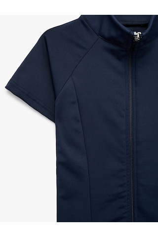 Koton Slim Fit Kolsuz Dik Yaka Fermuarlı Spor Tişört Lacivert 6sak10350nk