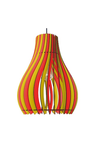 Vialux Modern Ahşap Rustik Avize Sarkıt Lamba Sarı - Kırmızı Sarı - Kırmızı