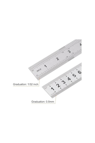 50cm 20 İnch - Çift Taraflı Paslanmaz Çelik Metal Cetvel - Kalınlık 1mm