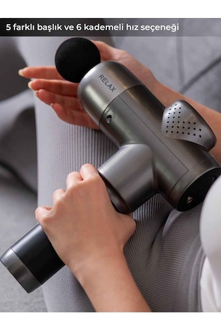 Profesyonel Şarjlı 5 Başlıklı Masaj Tabancası Vurmalı Titreşim Spor Aleti Gri