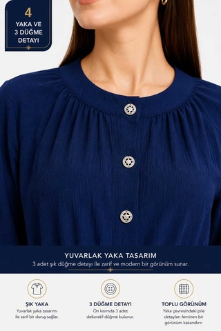 Miss Meliss Yazlık Çilek Kumaş Düğme Detaylı Beli Bağlamalı İkili Tunik - Pantolon Takım Lacivert Lacivert