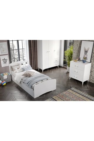 Soft Çocuk Odası Takımı Beyaz - Karyola, 3 Kapaklı 2 Çekmeceli Gardırop, 3 Çekmeceli Şifonyer