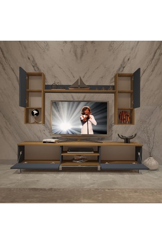 Decoraktiv Eko 5da Mdf Dvd Krom Ayaklı Tv Ünitesi Tv Sehpası Pera - Antrasit