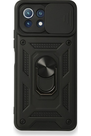 Nettech Xiaomi Mi 11 Lite Uyumlu Kızaklı Panzer Seri Arka Koruma Kılıf - Siyah Siyah