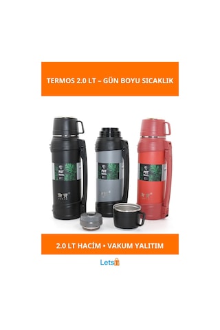 Paslanmaz Çelik Çift Katmanlı Termos 2.0 Lt Sıcak Soğuk Koruma Çok Renkli