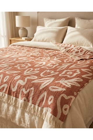 Müslin Pamuklu 220 X 240cm Çift Kişilik Pike Terracotta Tarçın
