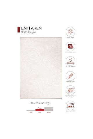 Aren 3303 Beyaz Halı - Pamuk Tabanlı Akrilik Beyaz Yolluk Halı
