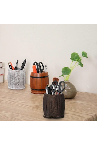 Ganzhoushop 2x/set Kalem Saklama Düzenleyici Şık Ahşap Kalemlik Ofis Masası Düzenleyici Makyaj Fırçası Saklama Kutusu Kalemlik Hediye Beyazretro