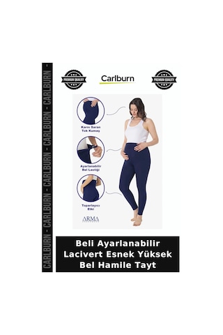 Carlburn Özel Seri Beli Ayarlanabilir Lacivert Esnek Yüksek Bel Hamile Tayt Kombinler Anneler Kıyafetleri