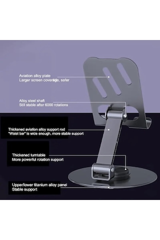 Yüksek Kaliteli Metal Stand Katlanabilir Ve Ayarlanabilir 360 Derece Dönebilen Tablet Standı Telefon Tutucu Masa Üstü Gri Stant