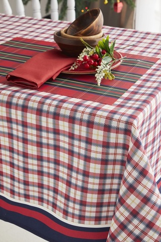 Ays Home Kırmızı Lacivert Pötikareli Yılbaşı Christmas Yemek Masa Örtüsü