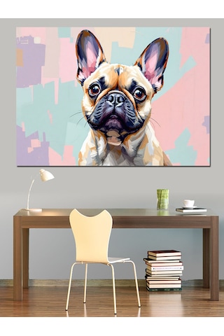Şirin Fransız Bulldog Portresi Dekoratif Kanvas - Mdf Ahşap Tablo