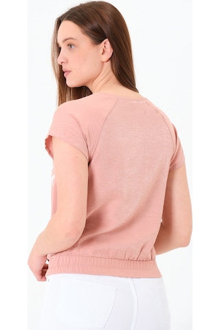 Sortie Collection Reglan Kollu Yazı Baskılı Beli Lastikli Bluz Pembe