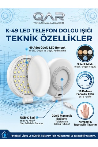 Aynalı Klipsli Led Telefon Selfie Işığı Video Çekim Canlı Yayın Ve Görüntülü Görüşme Aydınlatması