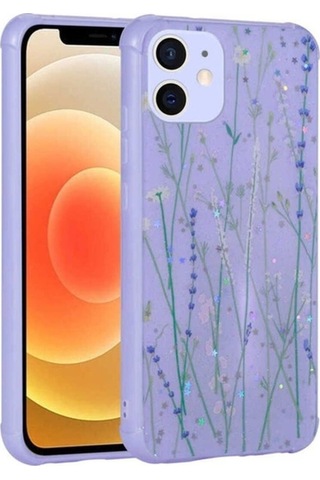 Apple Uyumlu iPhone 12 Kılıf Simli Desenli Kamera Korumalı Parlak Zore Popy Kapak Dallar