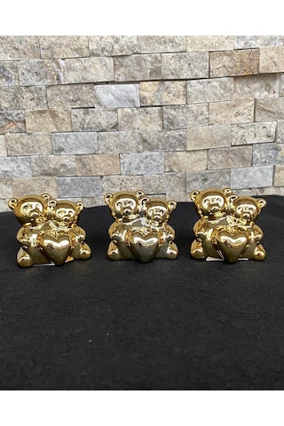 3'lü Dekoratif Hediyelik Ayıcıklı Gold Ayıcık